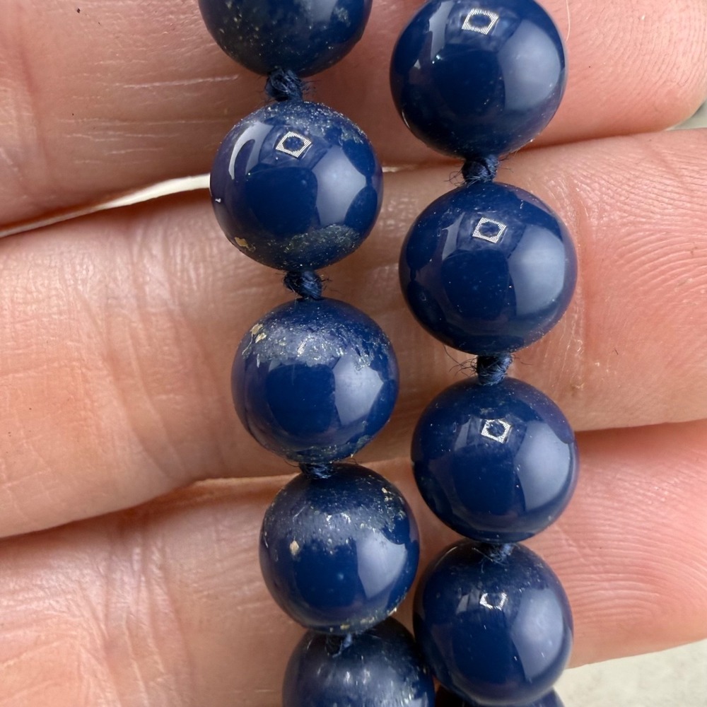 Vintage Monet Beaded Necklace Blue Knotted Strand 30 Inch